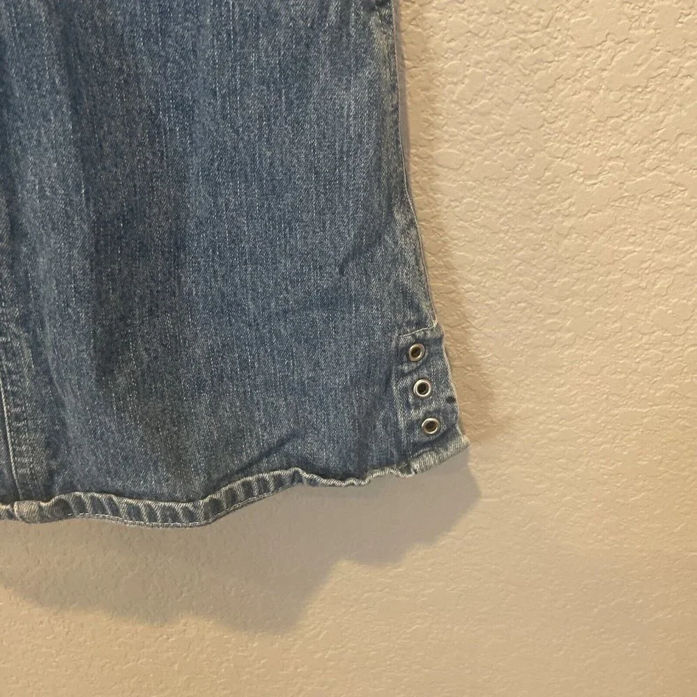 Vintage OshKosh Floral Denim Skirtall Jumper Girls 6 Flag Embroidery July 4th